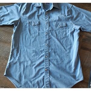 Vintage Big Smith Shirt Men's Size L Denim Pearl Snap Up Long Sleeve Classic